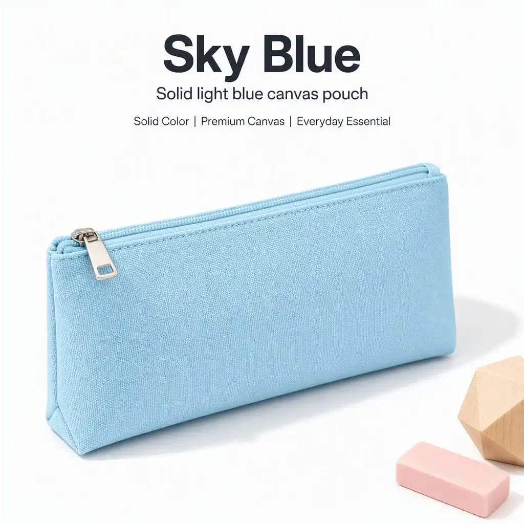 Sky Blue solid canvas pencil pouch