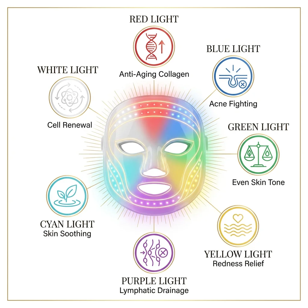 7-Color LED Face Mask 7 wavelength benefit chart