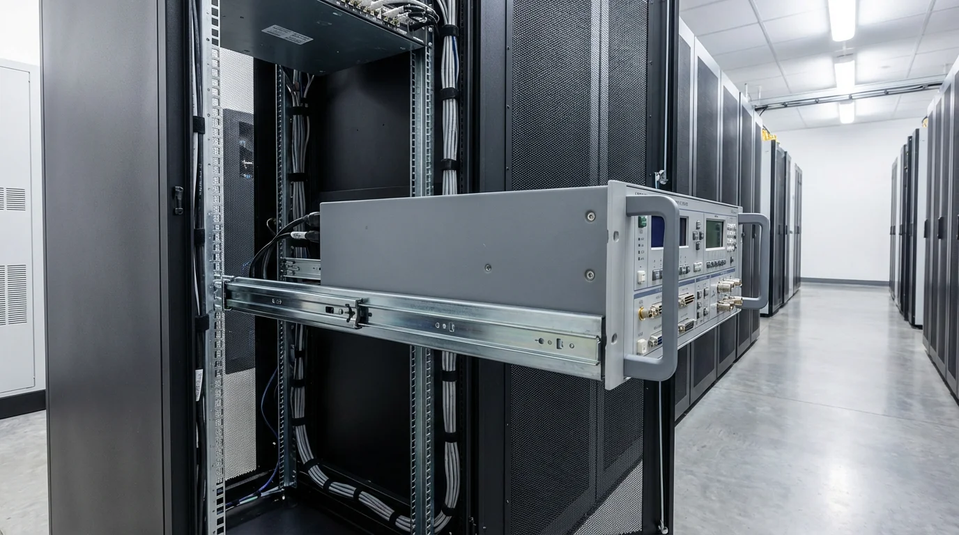 Rack rails installed in equipment cabinet