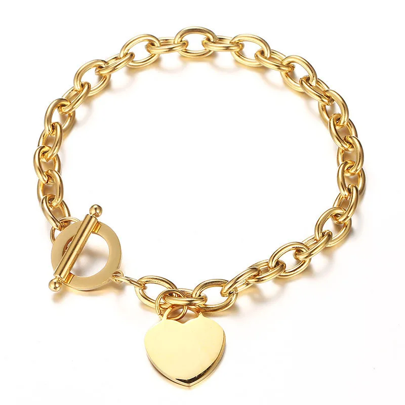 

Best Sell Fashion Stainless steel peach heart letter T Shape bracelet Of Women Gift