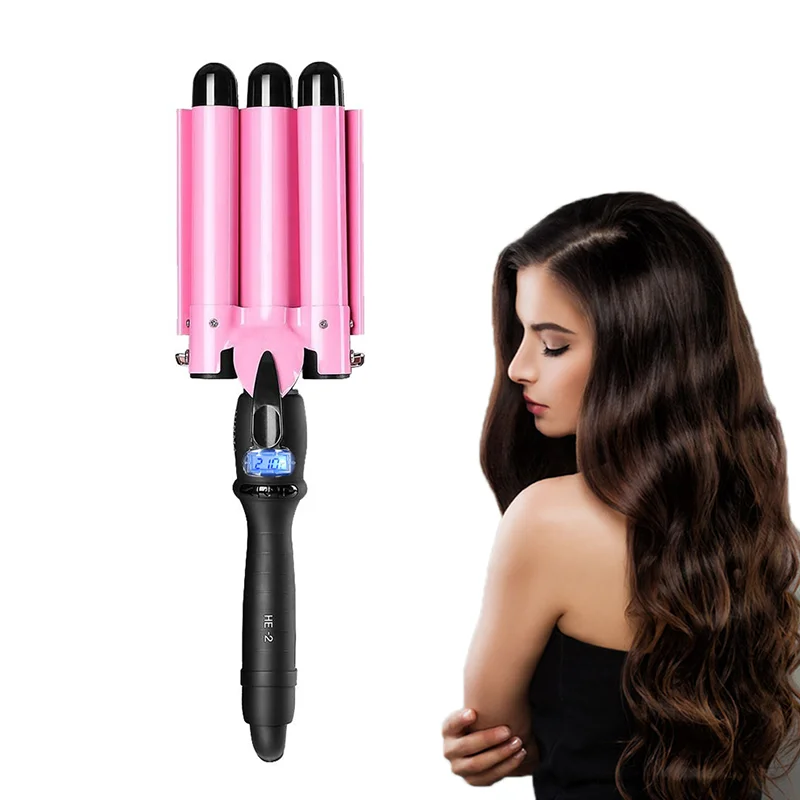

Popular product fast heating three barrel big wave automatic cordless hair curler with lcd display
