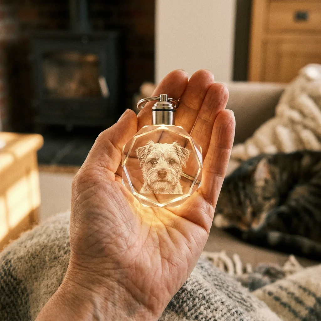 display a 3D pet crystal on a bookshelf