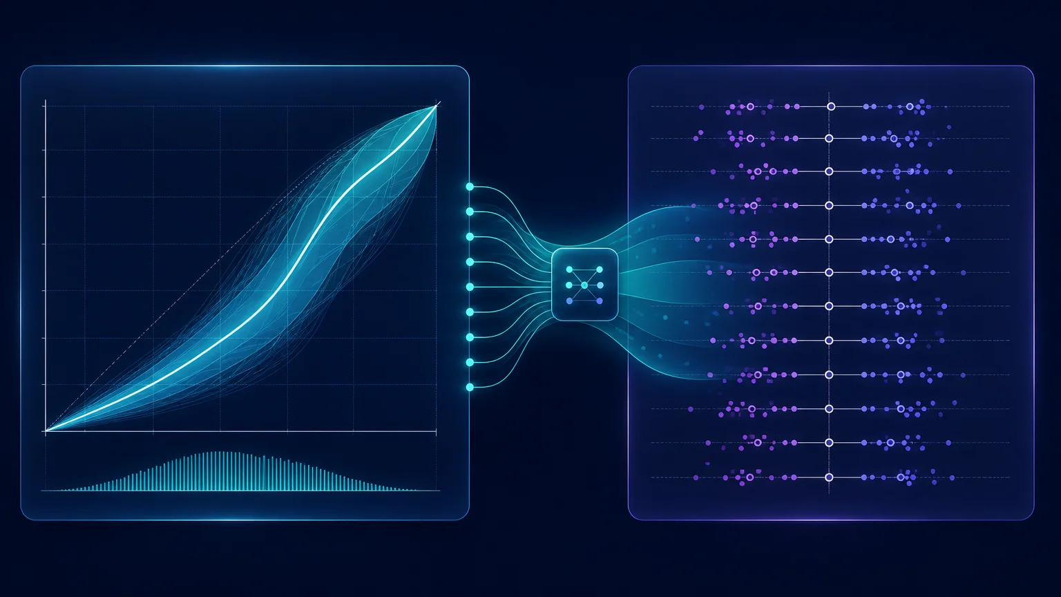 Abstract visualization of Bayesian model uncertainty in prediction calibration and propensity-score balance
