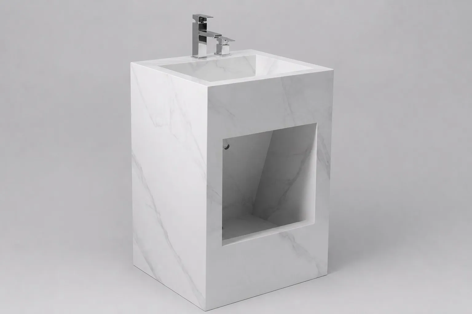 White marble sintered stone hand and foot wudu basin unit
