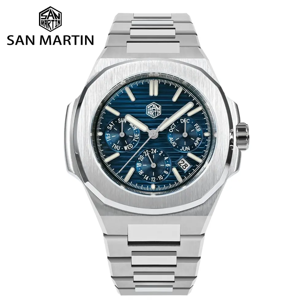 

San martin free shipment luxury sapphire 10atm Vintage Multi-function Automatic mechanical 316 stainless steel watch for sale
