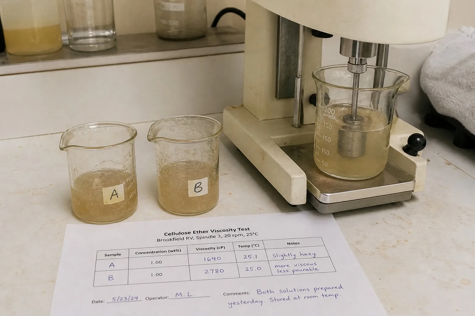 HPMC in tile adhesive viscosity comparison and sample testing