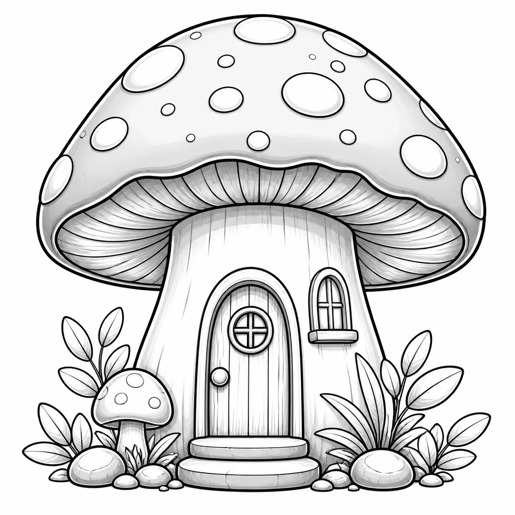 Grayscale Mushroom Line Art