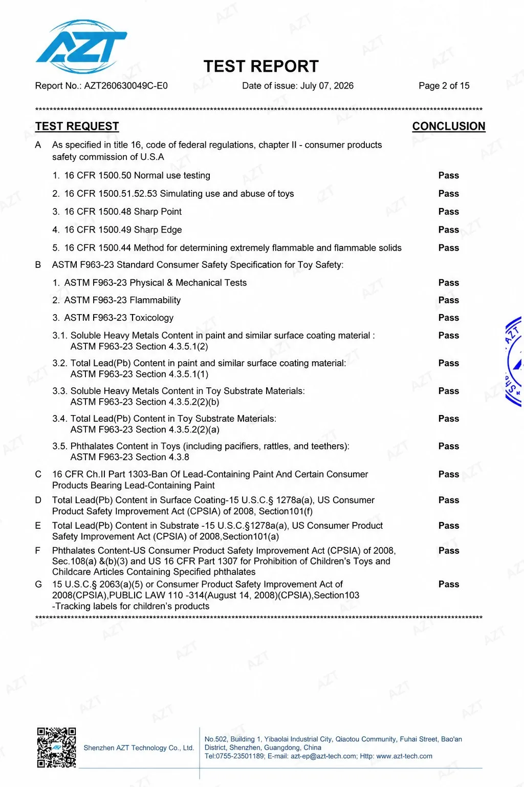 Real CPSIA test report - ASTM F963-23 and 16 CFR 1500 series all Pass for Longyin Printing