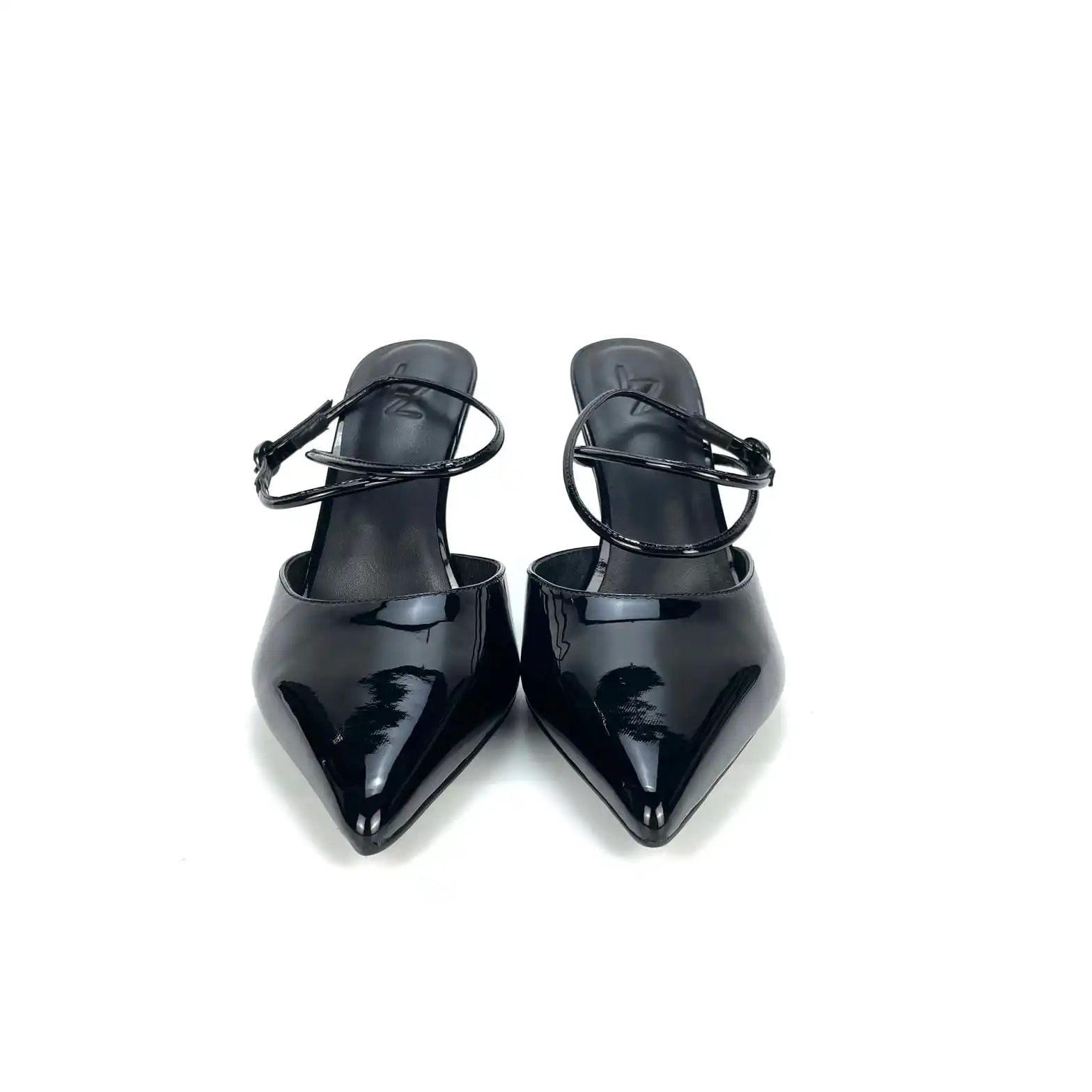 Atiyyah Khan black patent high-heel mule, finished product front view