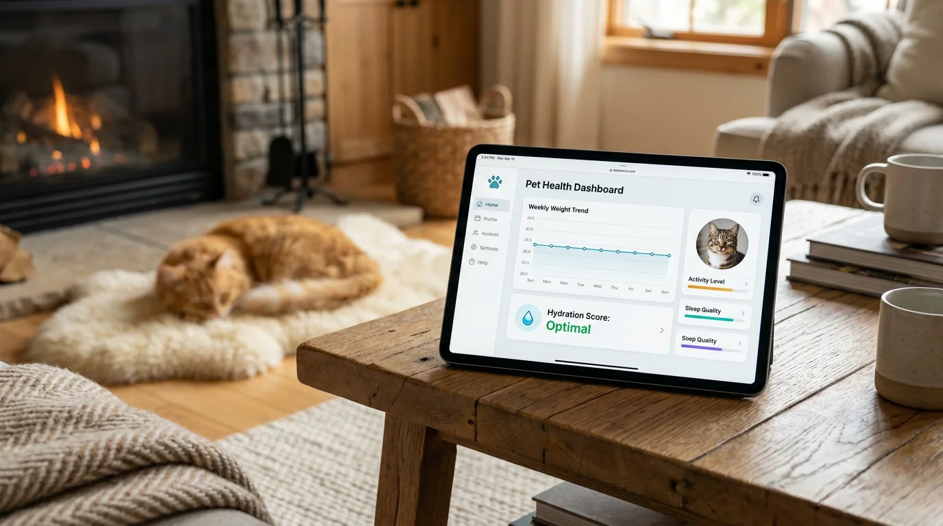 Pet health dashboard showing weight and hydration trends
