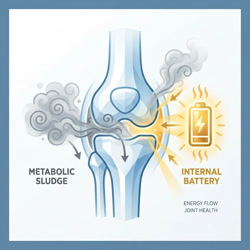 TCM Organ Clock diagram showing Metabolic Sludge settling into a knee joint