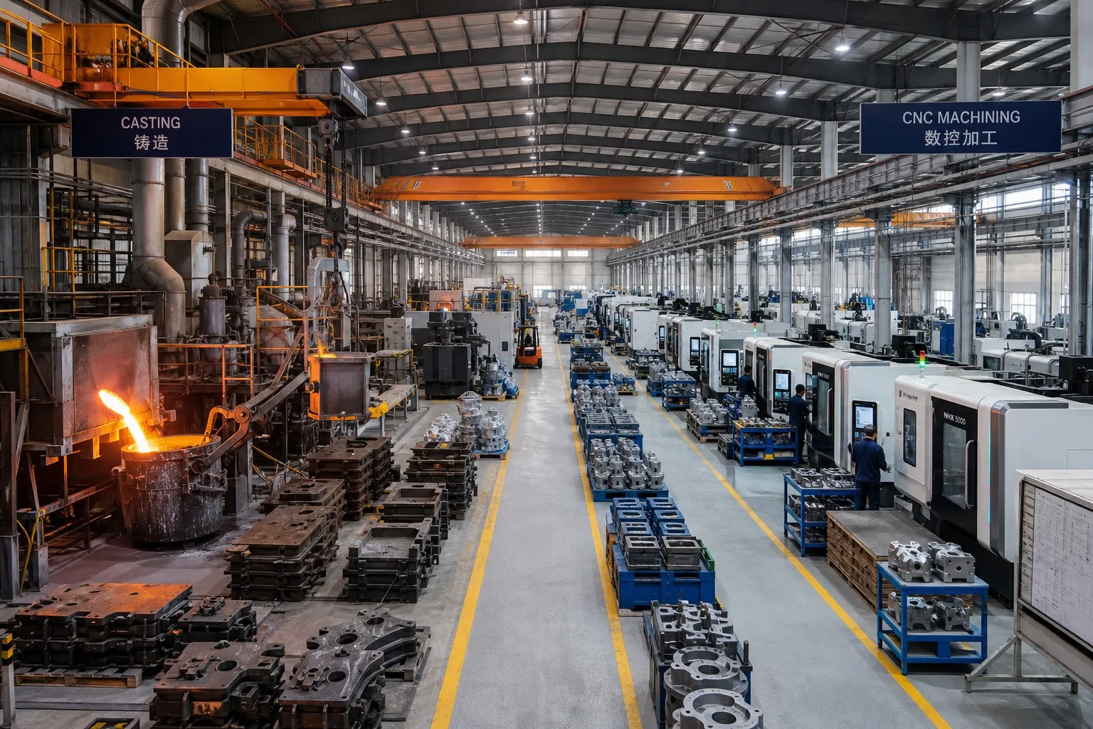 Integrated foundry and CNC machining workshop