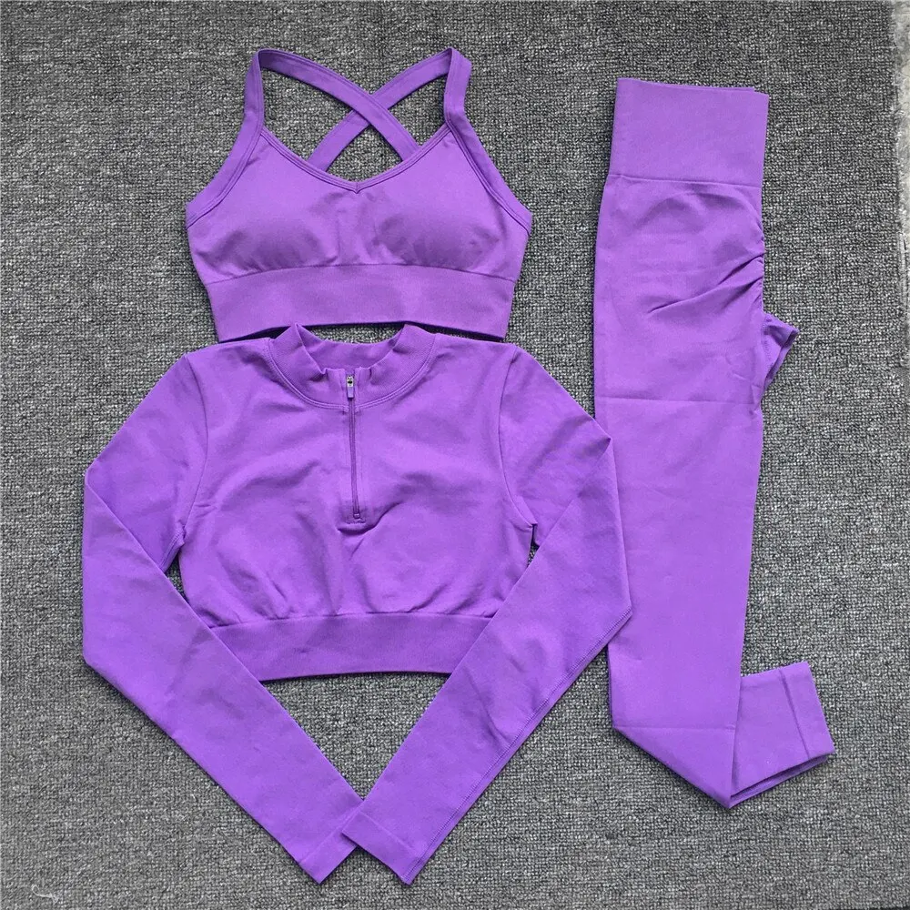 Custom Seamless Athletic Fitness Workout Wear Sports Activewear Women Yoga Pant And Bra 5 Piece Yoga Outfit Set Gym Fitness Sets