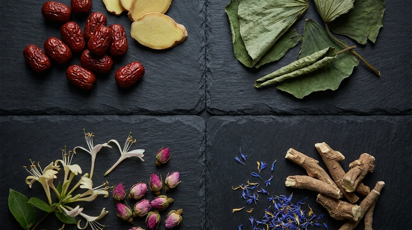 Four stages of menstrual cycle raw botanical herbs