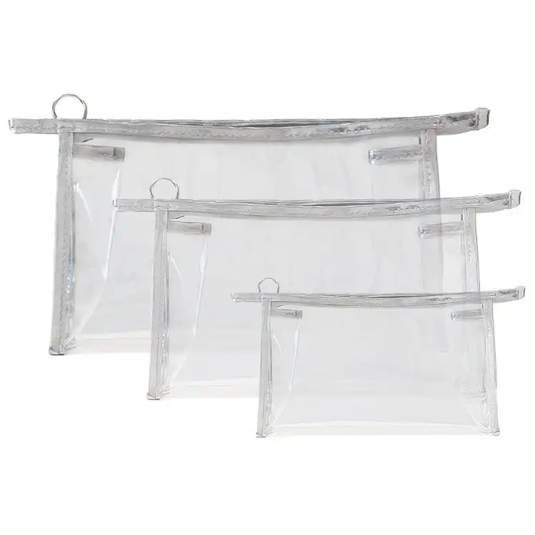 Transparent glitter PVC pouch set in three sizes