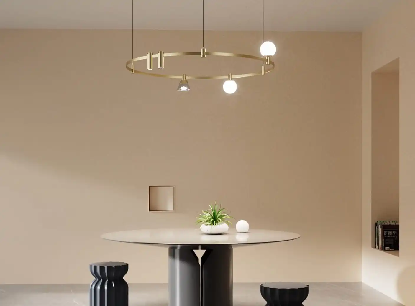 magnetic track light circle rings dining space