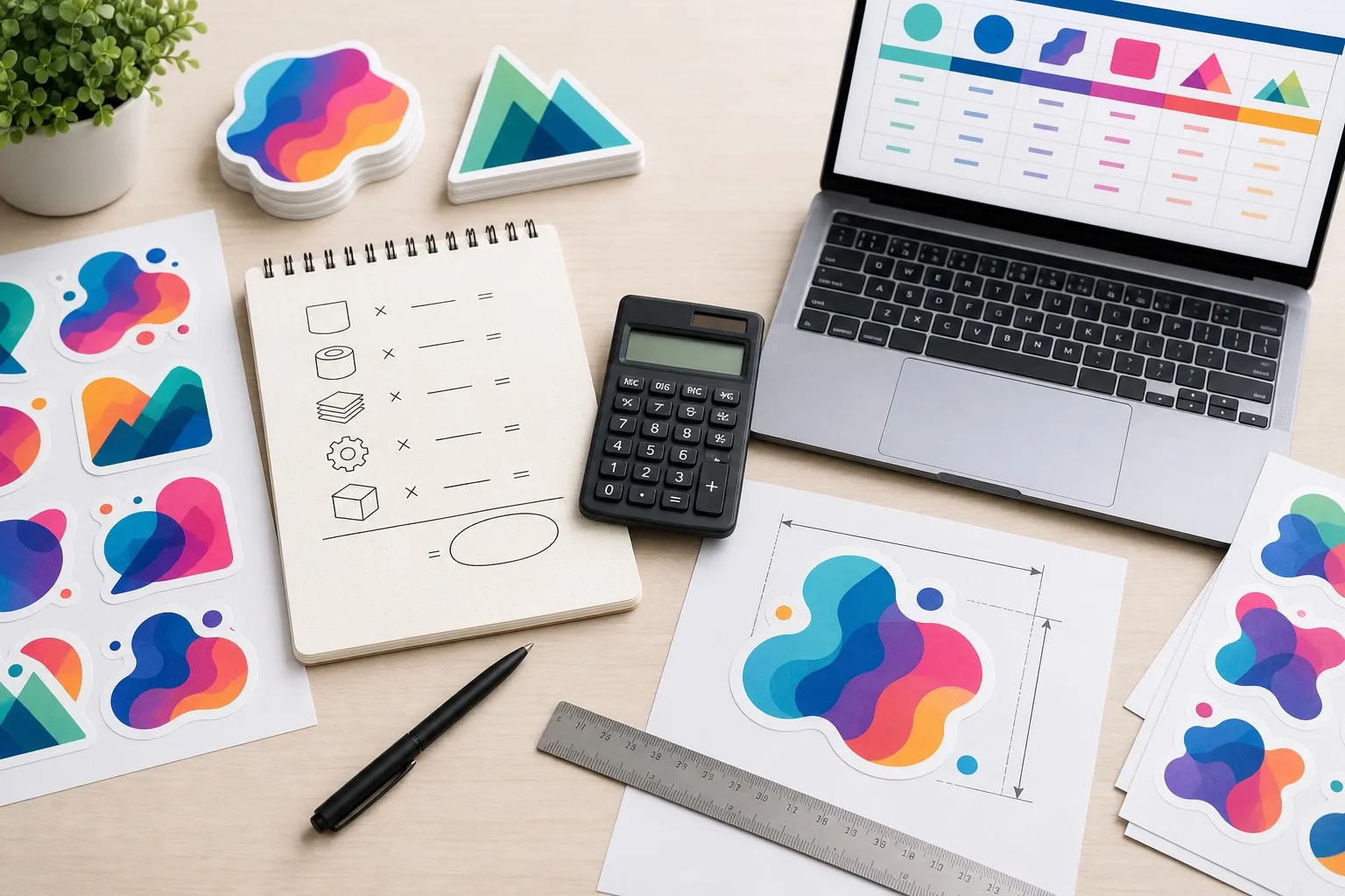 Estimating custom sticker costs calculation notebook spreadsheet
