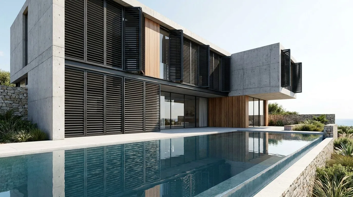 Luxury modern villa with integrated architectural aluminum shutter windows