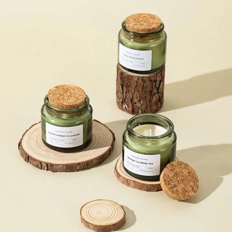 Customized Luxury Glass Jar Lavender Vanilla Scented Candle with Wood Lid