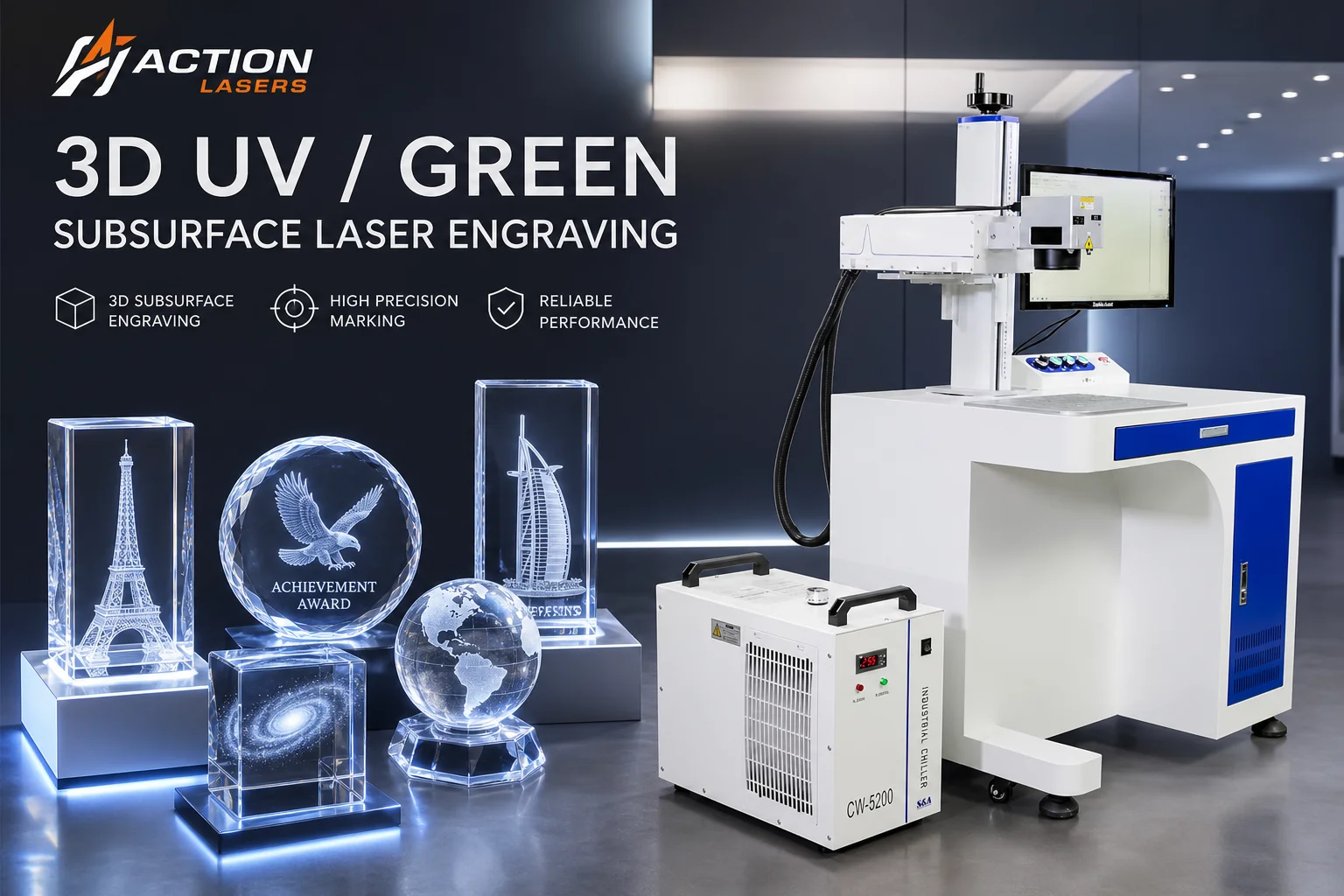 ActionLasers 3D Subsurface Crystal Laser Engraving Machine Workstation