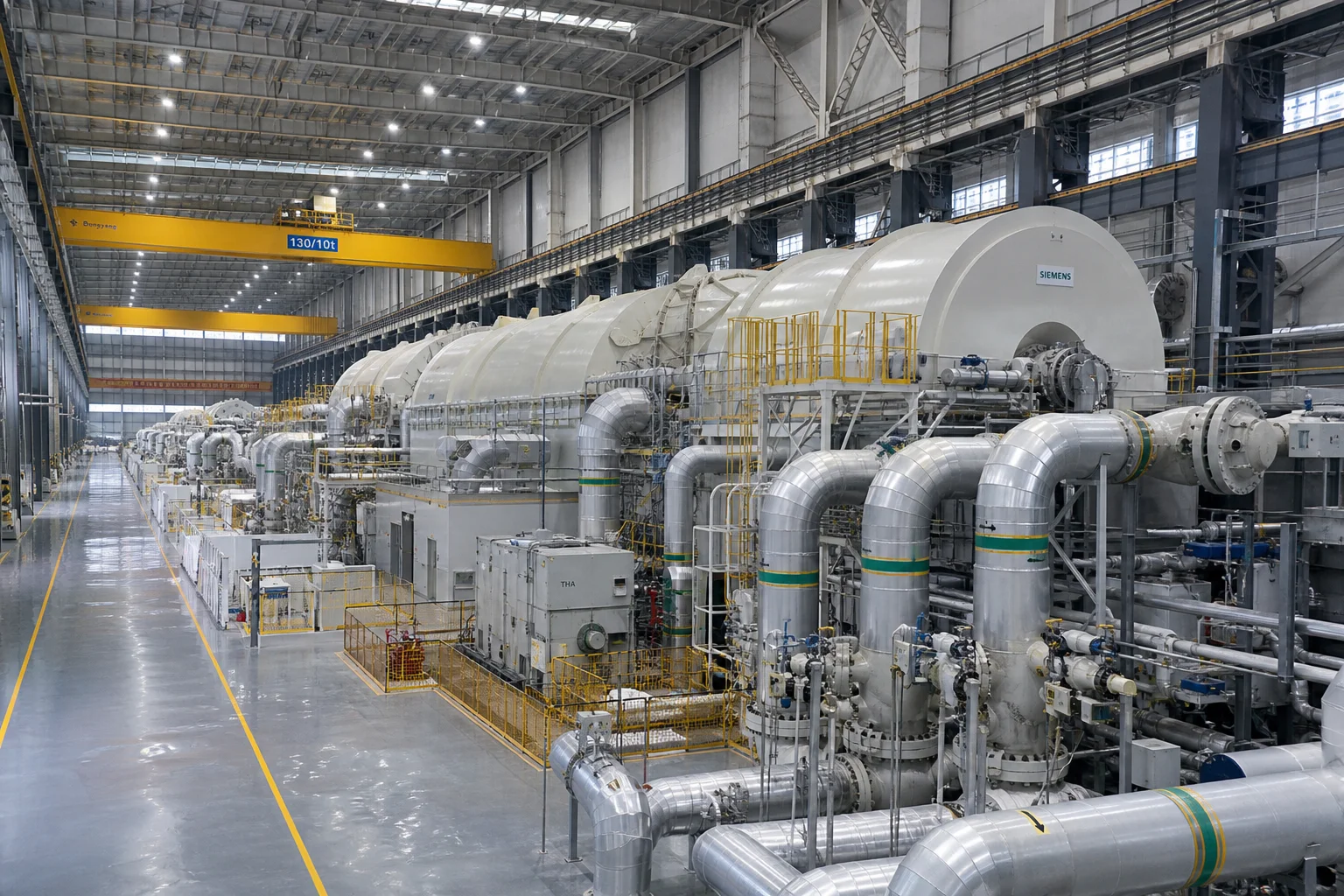 Grand turbine hall of modern ultra-supercritical thermal power plant with high-pressure steam turbines