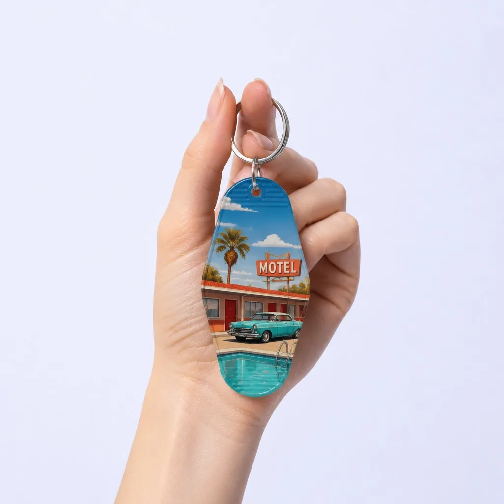 Hand-held lifestyle — Caucasian model holding key tag