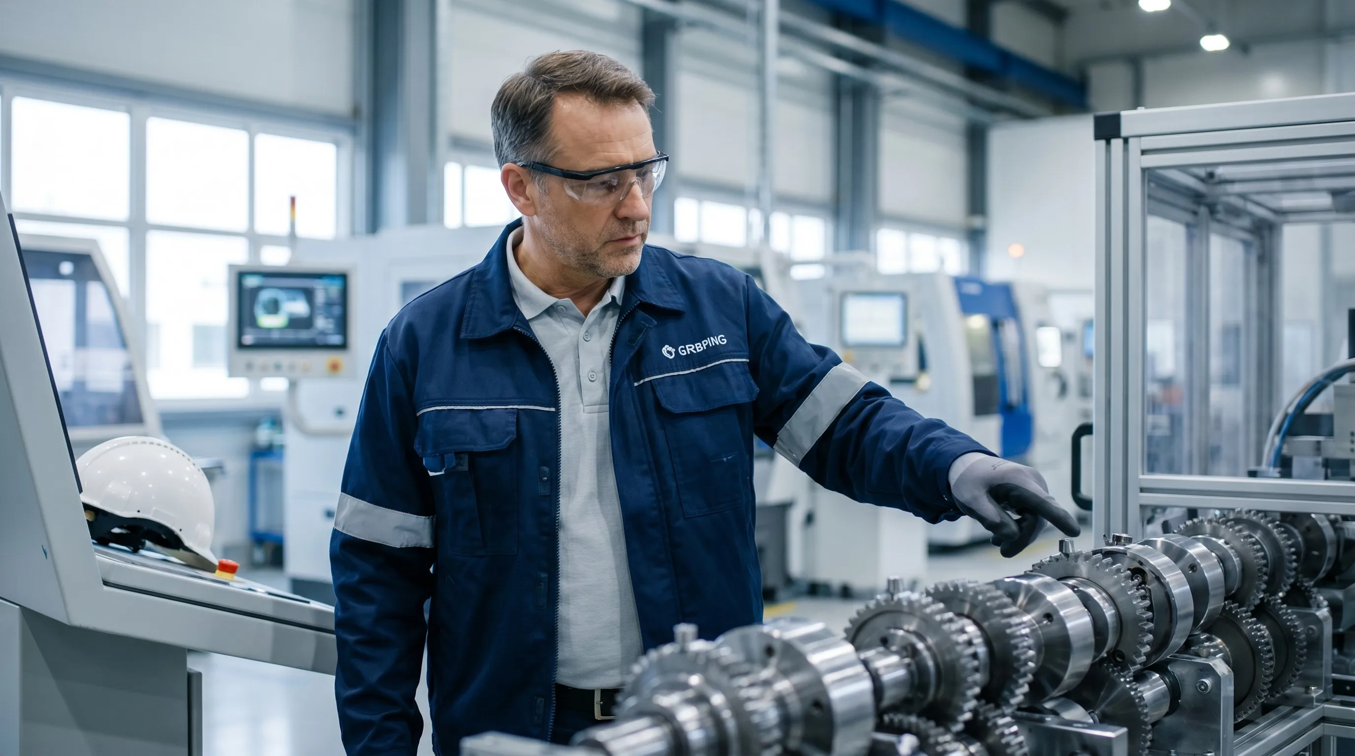 Experto técnico evaluando una máquina para fabricar clavos