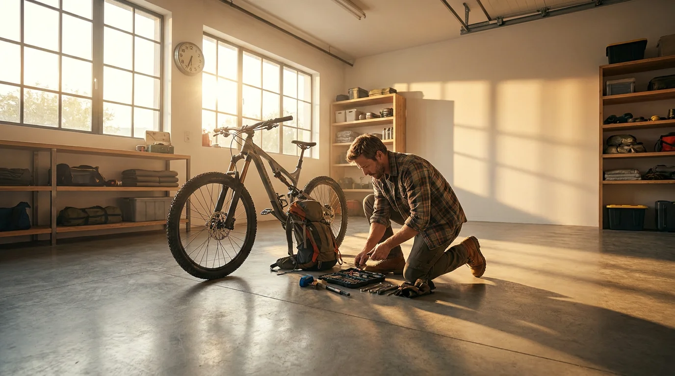 An adventurer packing their gear on Friday evening, preparing for a high-output weekend