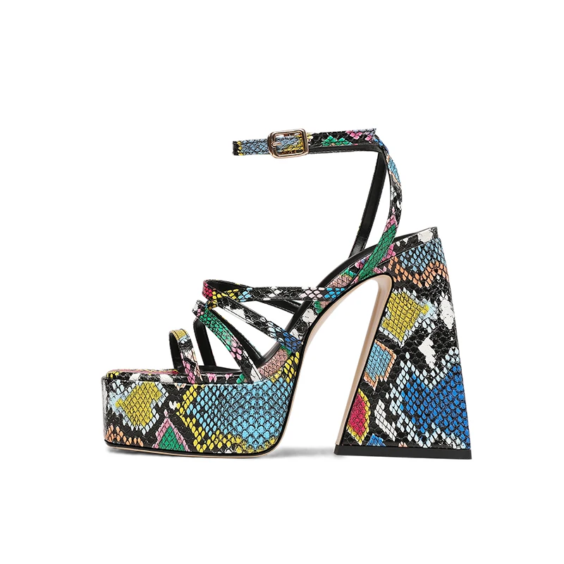 

Chunky Heels Platform Sandals High Heels 14cm Ankle Strap Open Toe Summer Thick Gladiator Sandals White Multicolor Black Yellow