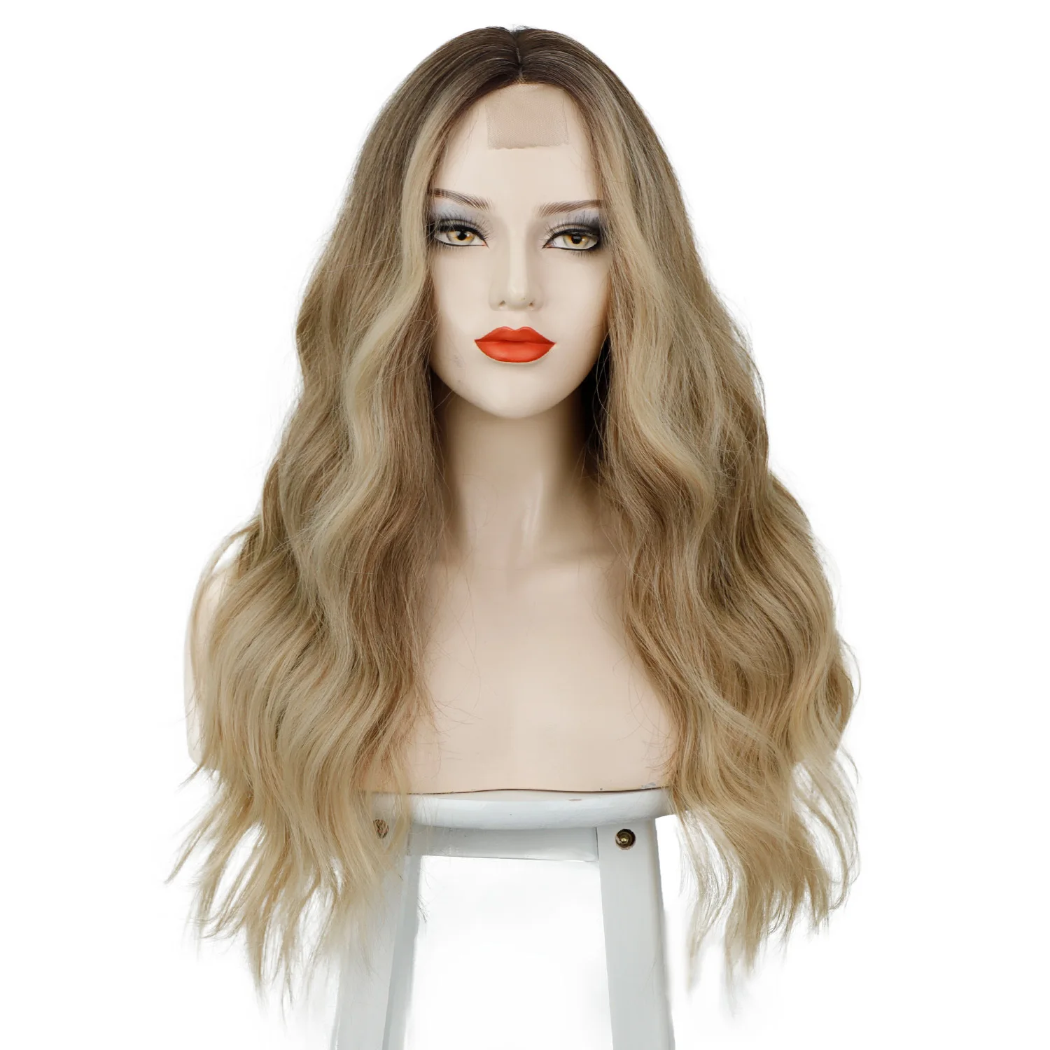 

26 inch Synthetic Hair Ombre Colored Synthetic Wigs With Middle Part Lace Heat Resistant Chemical Fiber Wig For Women Party