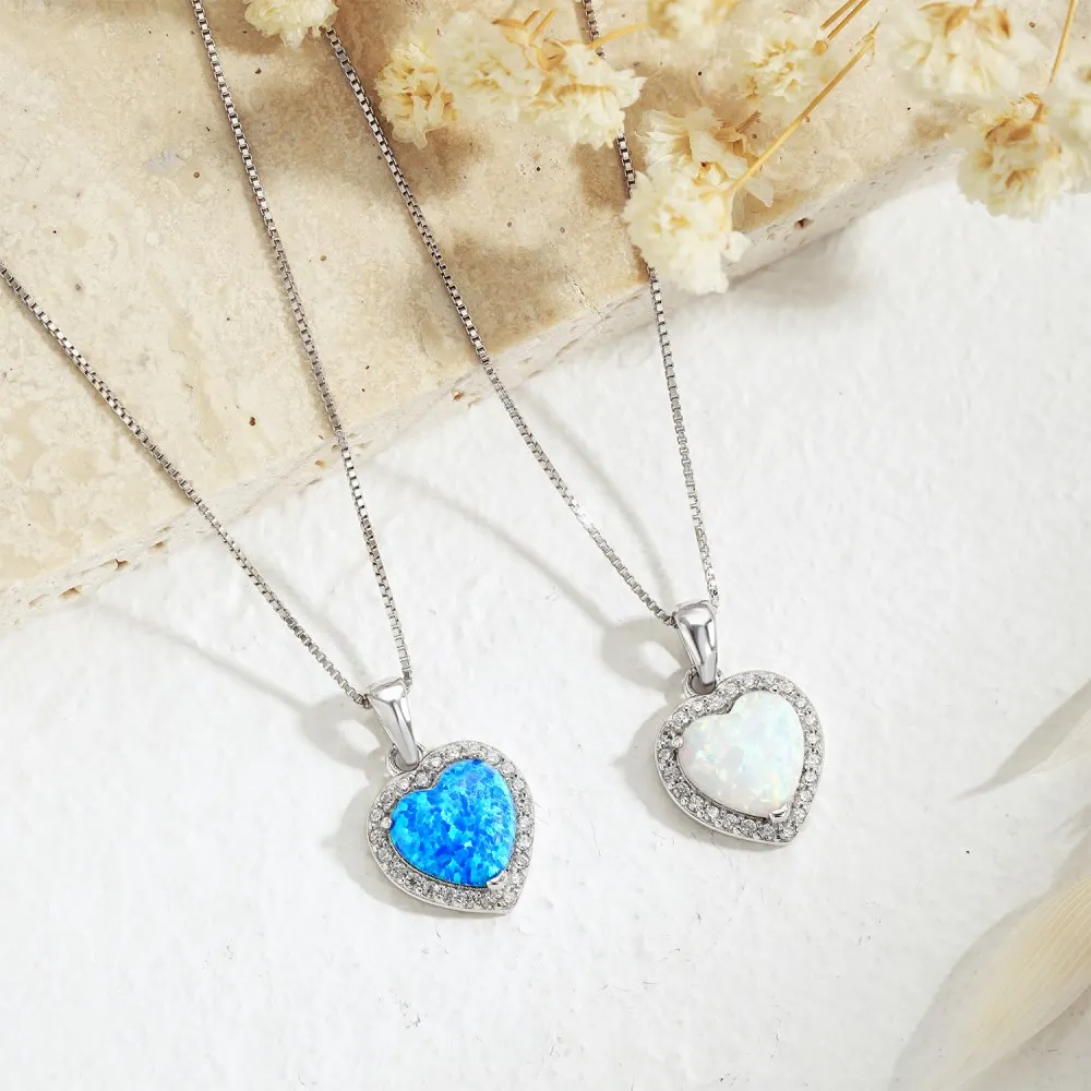 

Dylam Dainty Layering heart shape Choker Custom Charm Women Jewelry 18k Gold Plated blue Opal Pendant Necklaces for women