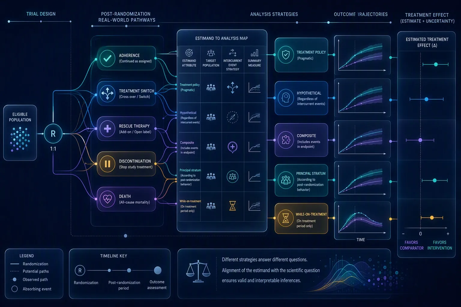 Glassmorphic visualization of estimands and intercurrent events in a pragmatic clinical trial
