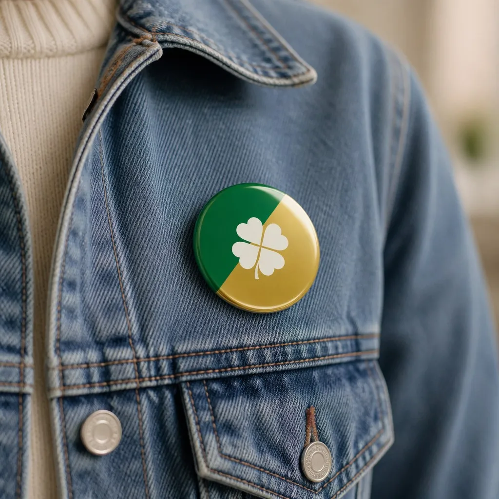 Epoxy dome magnetic button badge worn on denim jacket