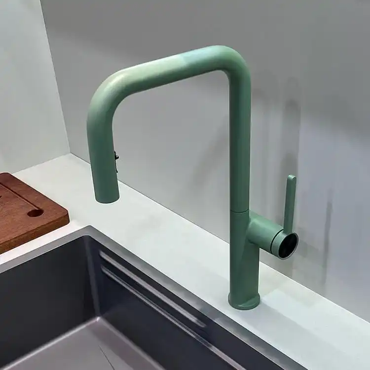 Green Pull Out Kitchen Faucet Model 107 B2E-G Perspective View green-pull-out-kitchen-faucet-perspective-view