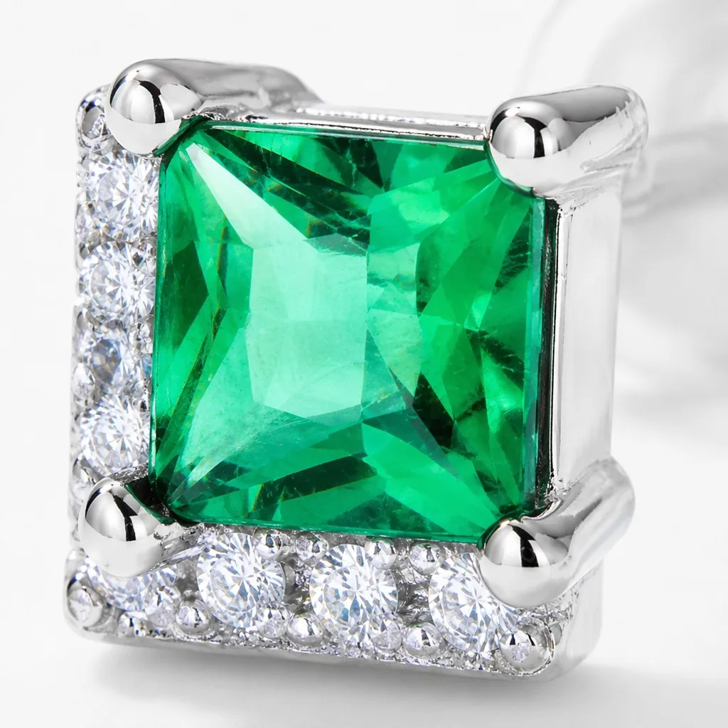 925 Sterling Silver Square Emerald Stud Earrings Geometric Claw Set Certified Engagement Jewelry for Women Party Wedding Gift