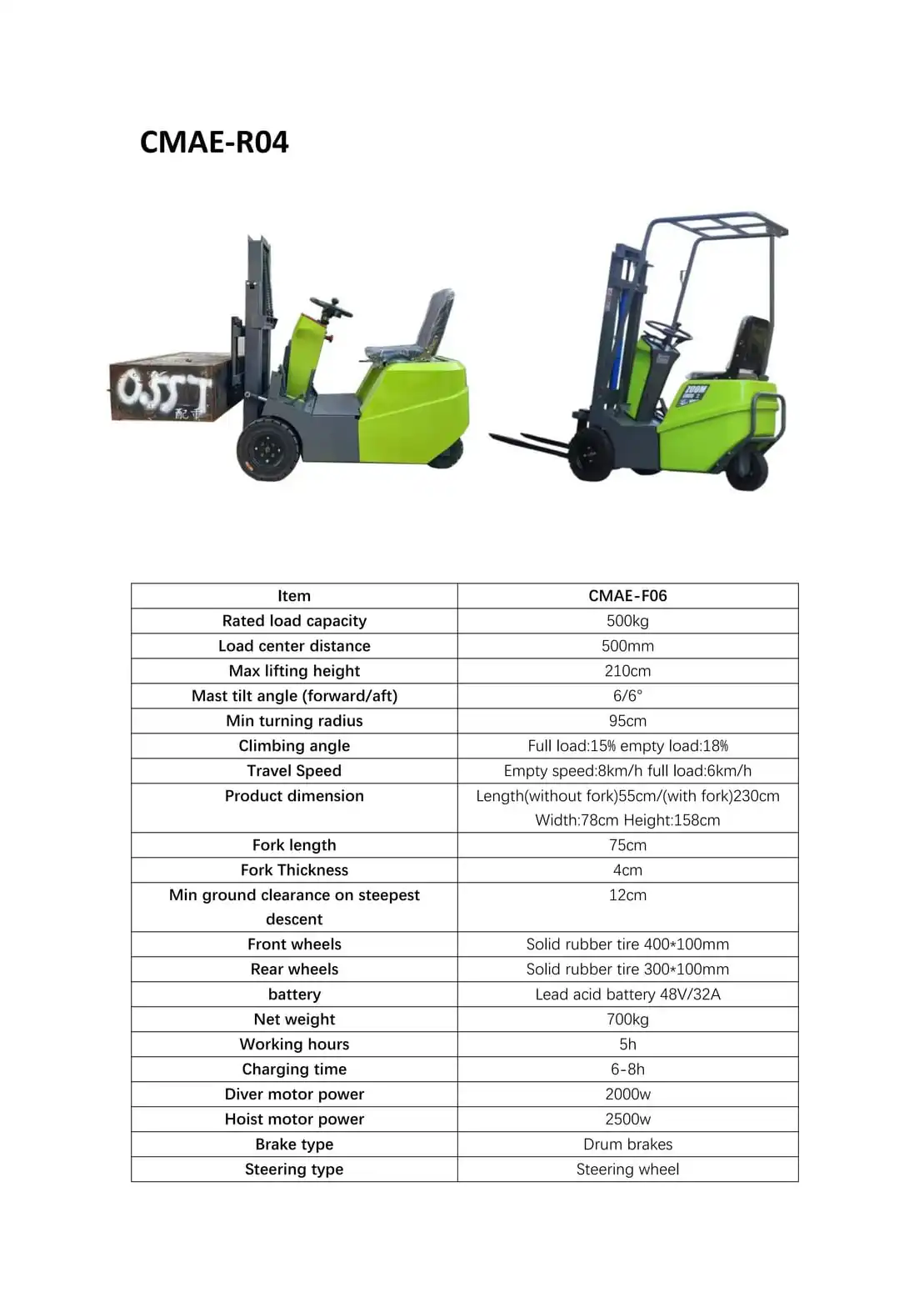 CMAE-F06 Precision Forklift 500kg / 2.1m