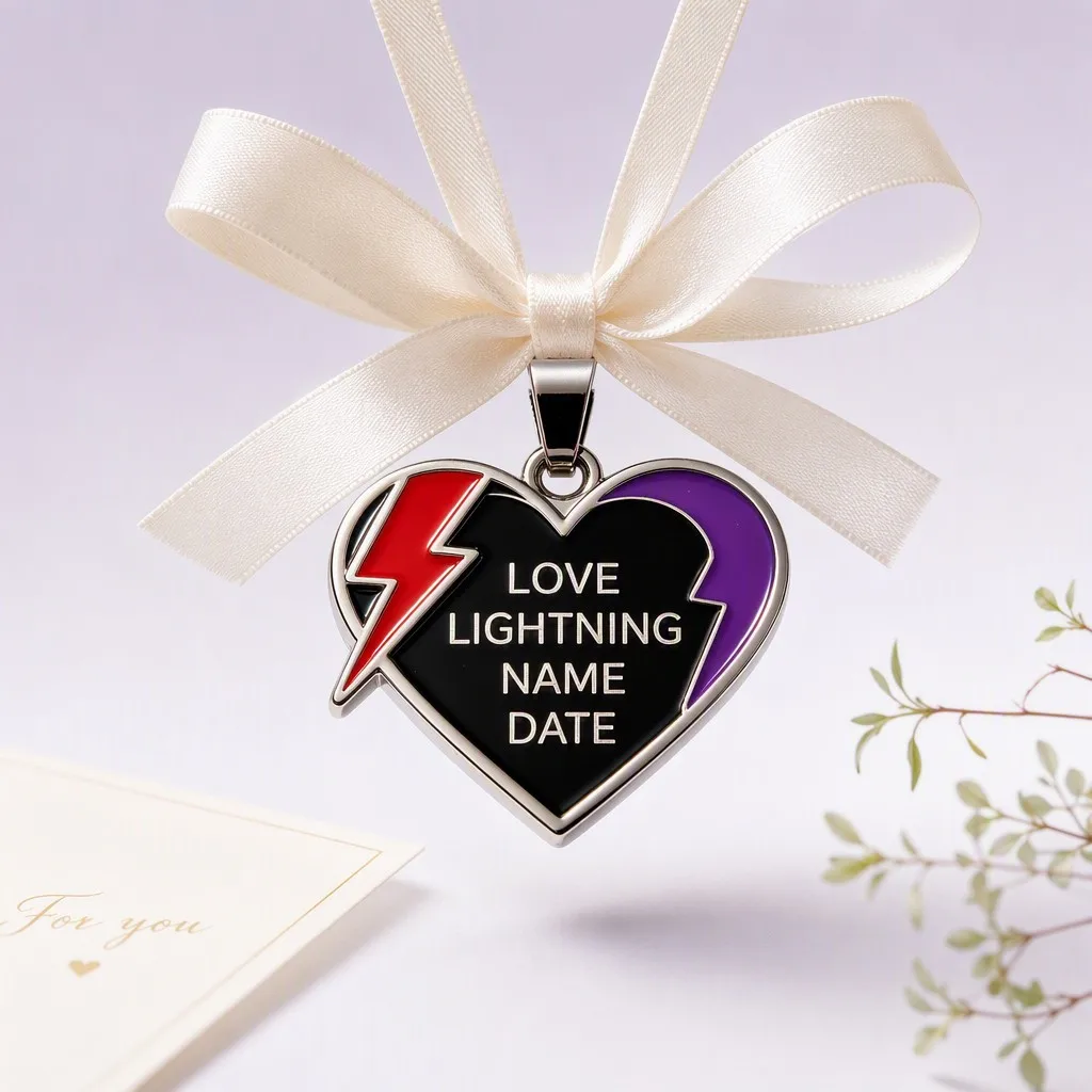 Heart dog tag with lightning bolt pattern