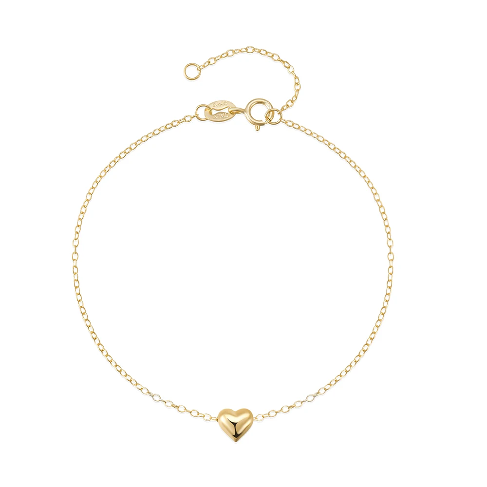 

CANNER Minimalist Cute 18K Gold Plated Bracelet Jewelry 925 Sterling Silver Dainty Heart Charm Bracelets for Women