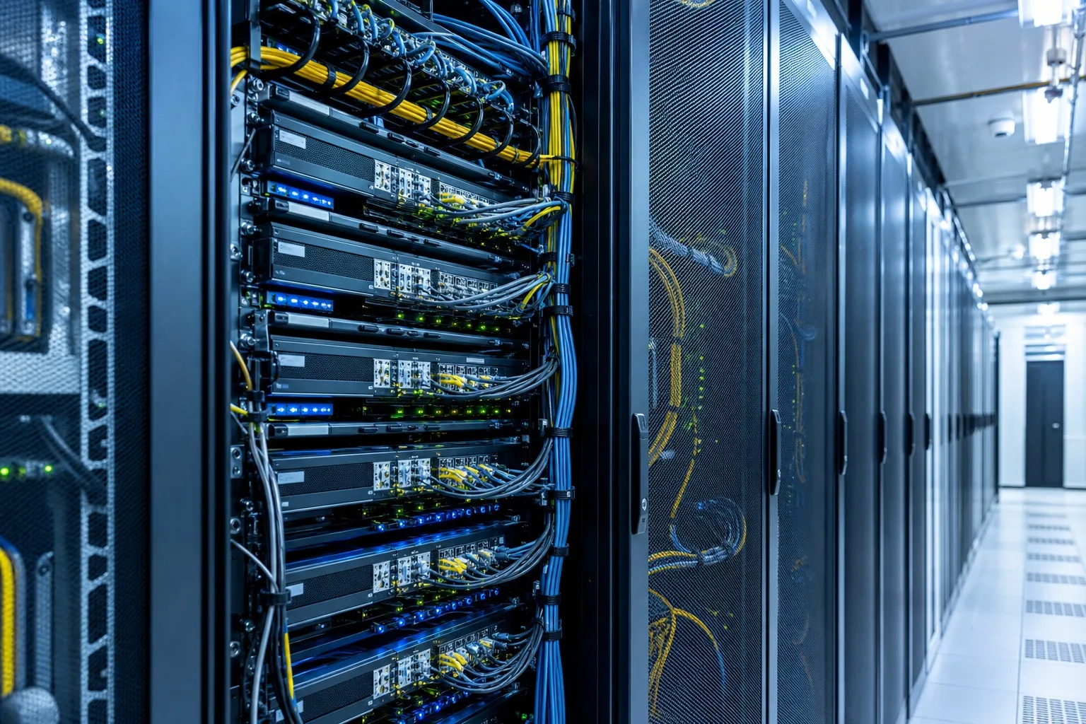 Telecom network equipment room with communication electronics