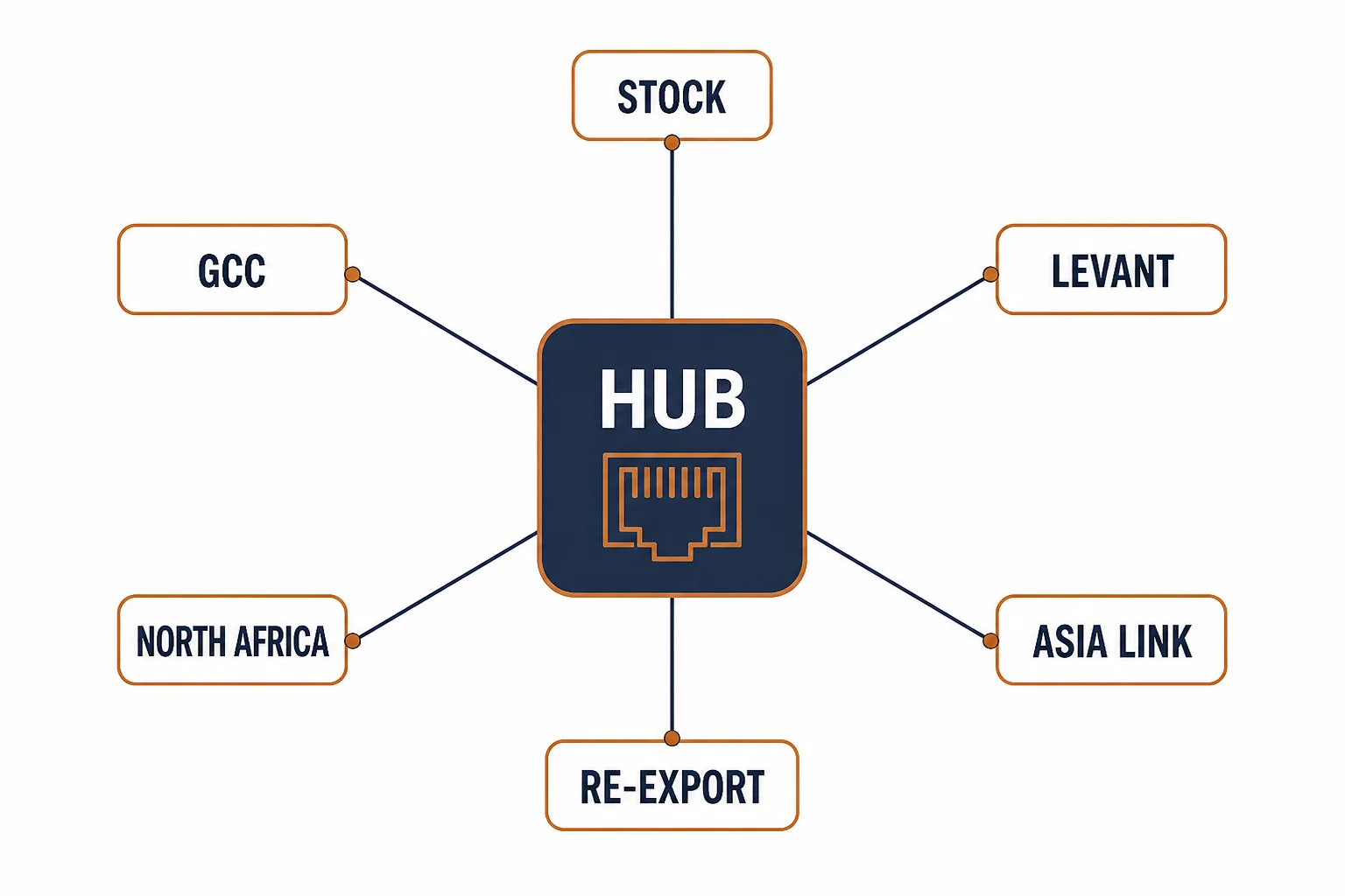 Hub and spoke diagram of Middle East network cable distribution structure