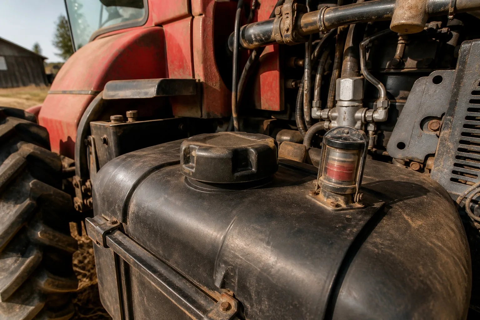 Agricultural tractor fuel tank with mechanical gauge