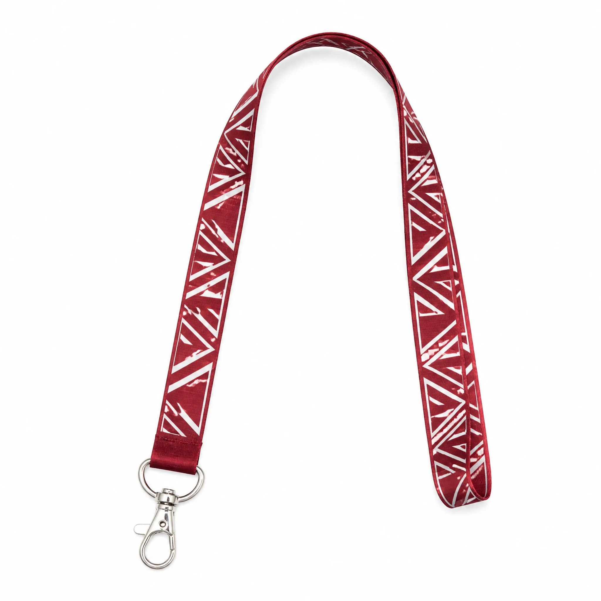 Custom printed lanyard with metal lobster claw clip on pure white background