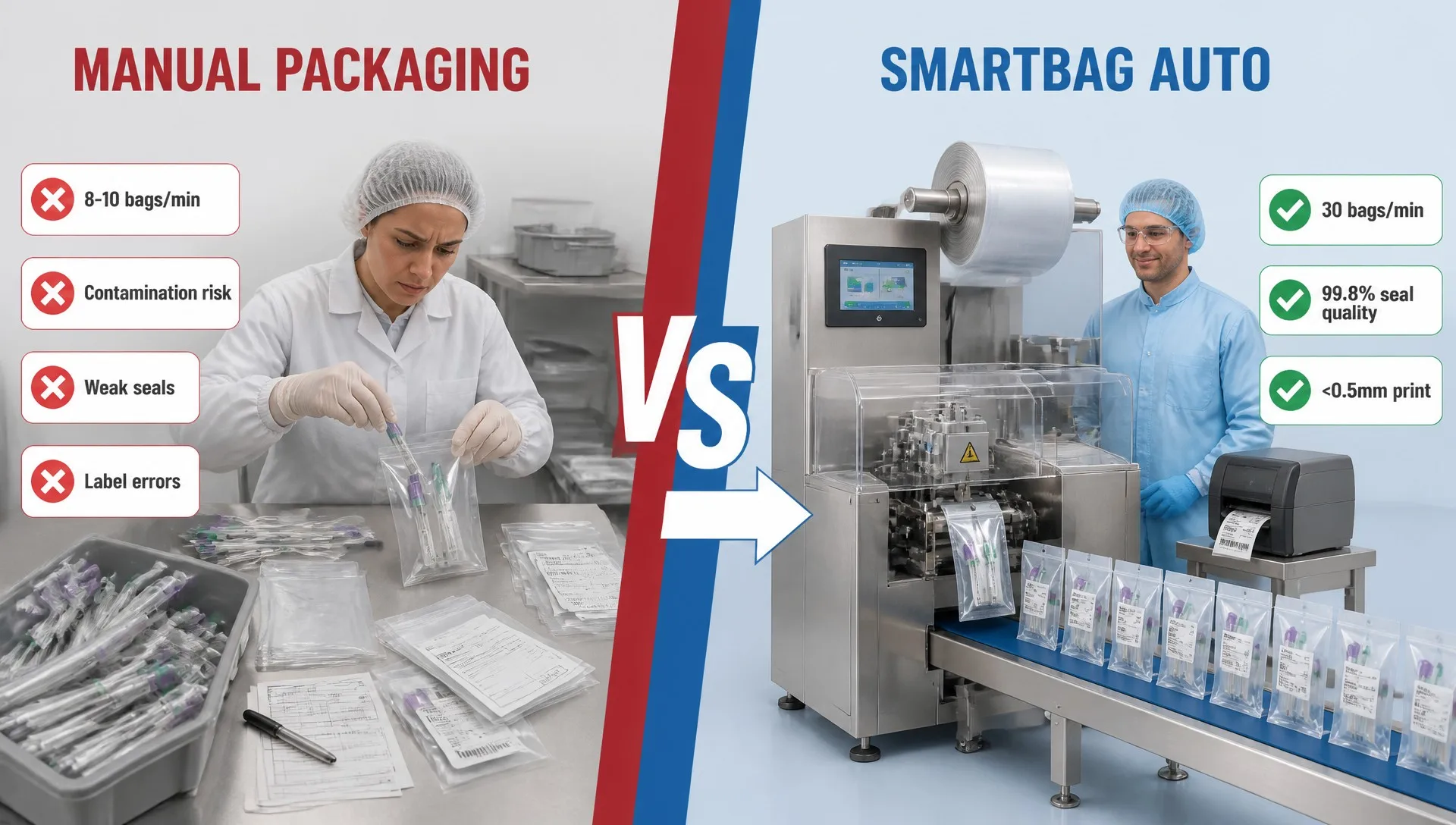 news-1-1 Manual packaging pain points vs SMARTBAG automatic bagging solution for blood collection needles