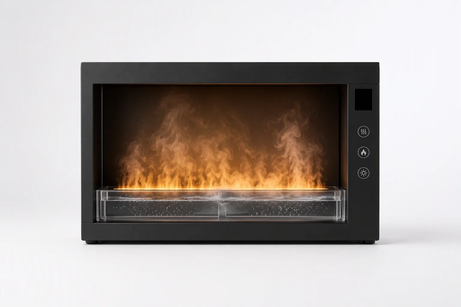 Mist fireplace with glass water tank, rising mist, amber flame lamp and touch control bar