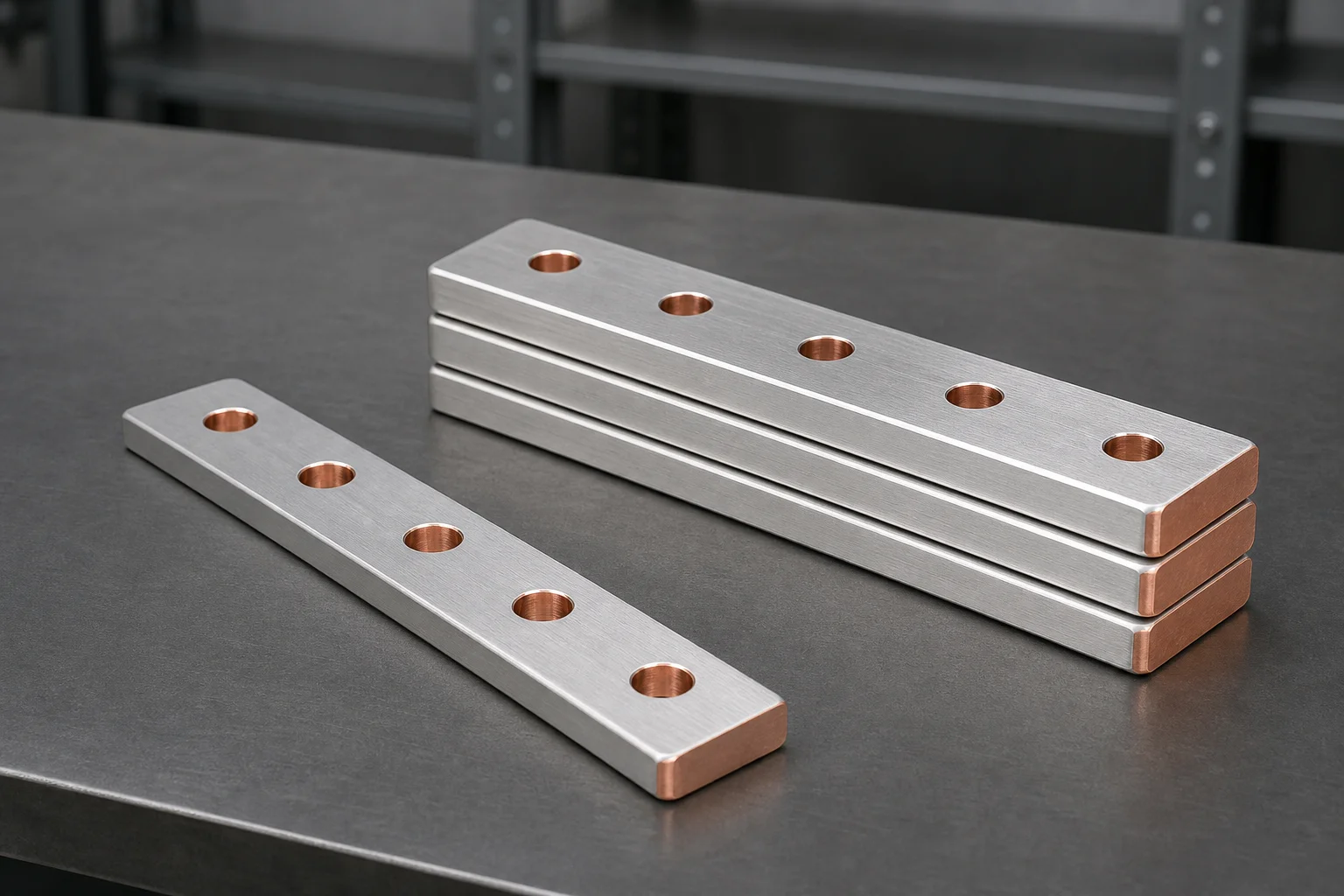 Tin-plated copper busbars with laser-cut bolt holes