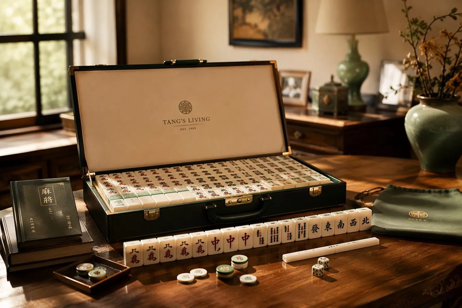 AXISIA luxury mahjong set in a warm, inviting room