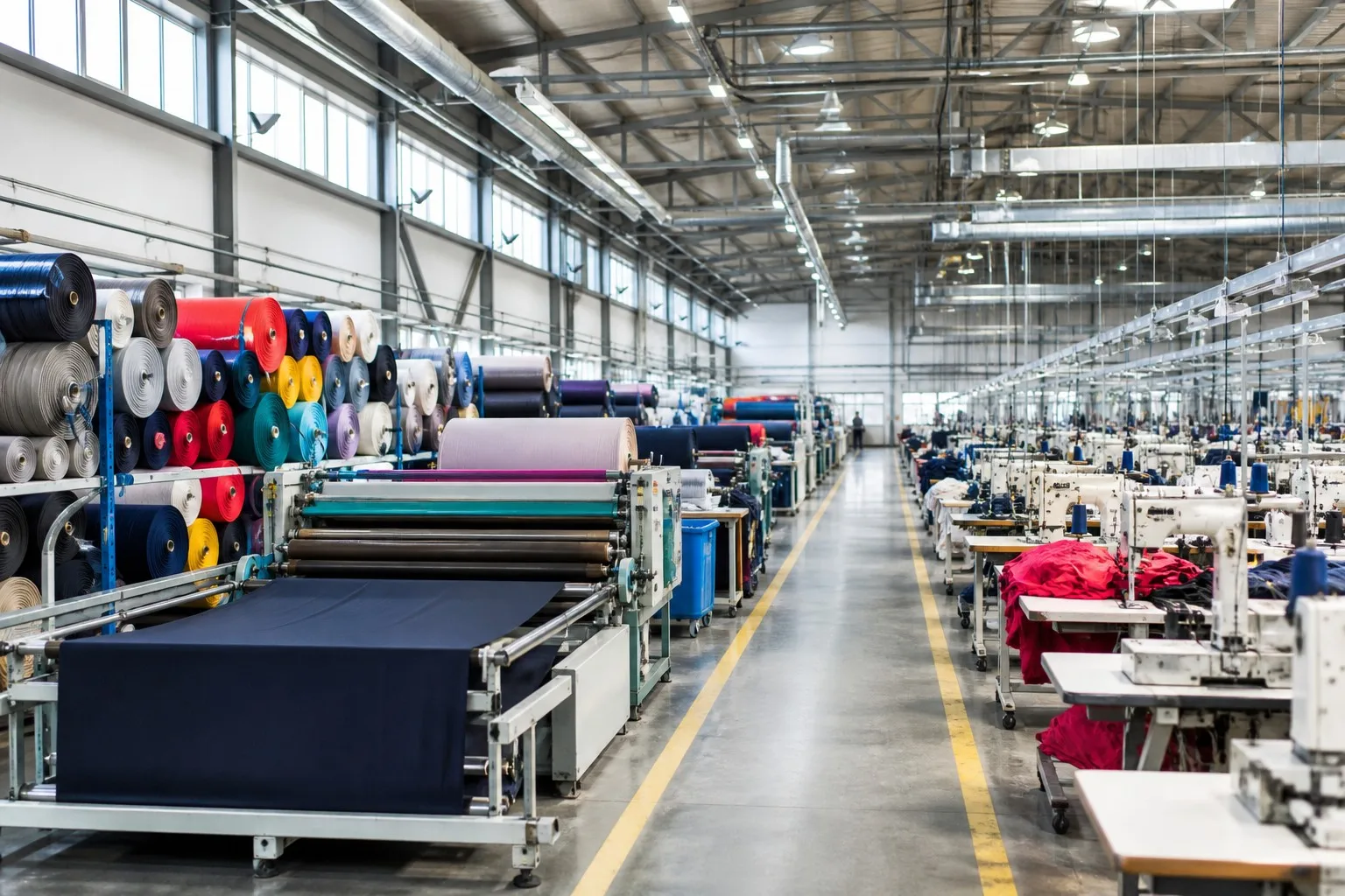 Fabric rolls in garment factory