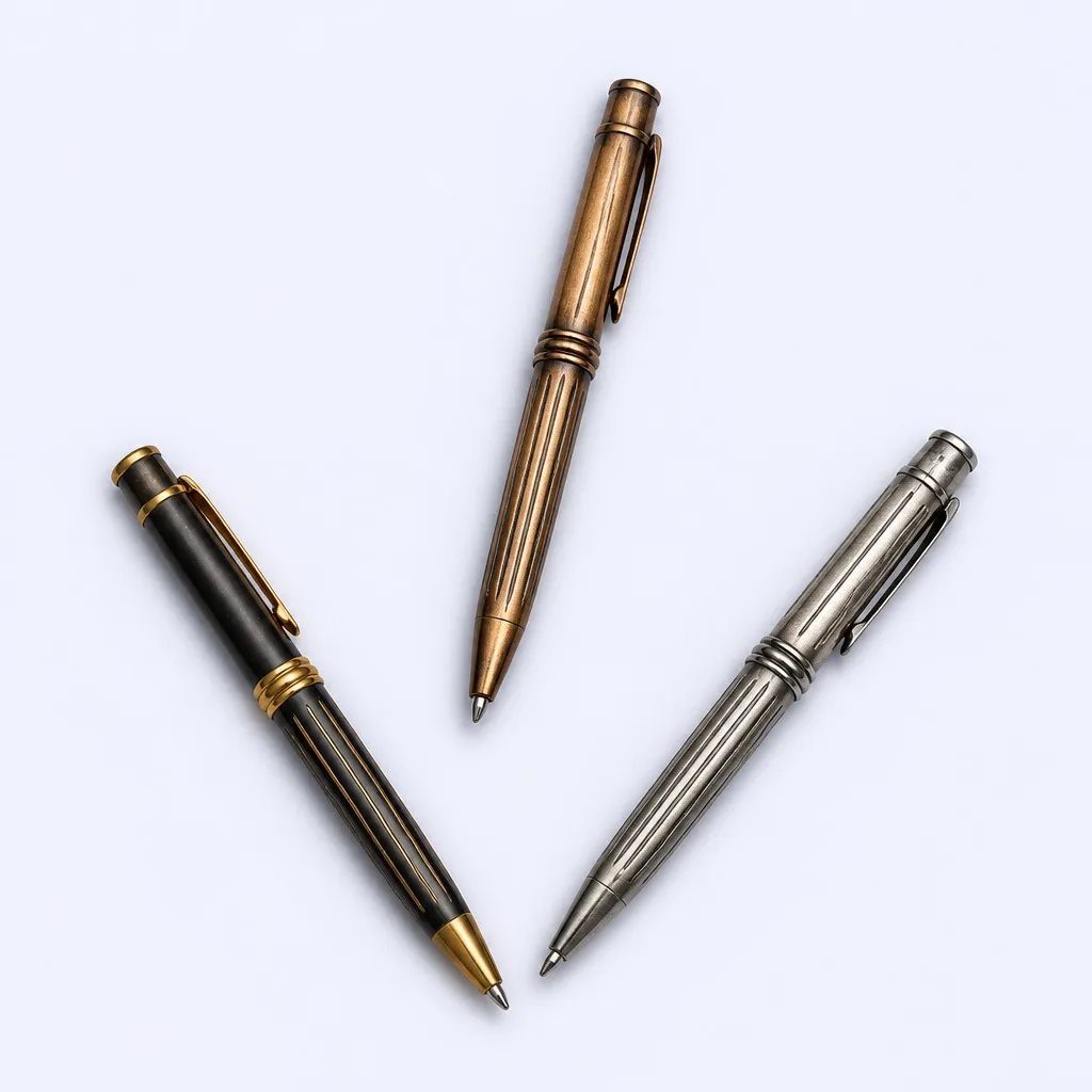 Three vintage pens triangular composition