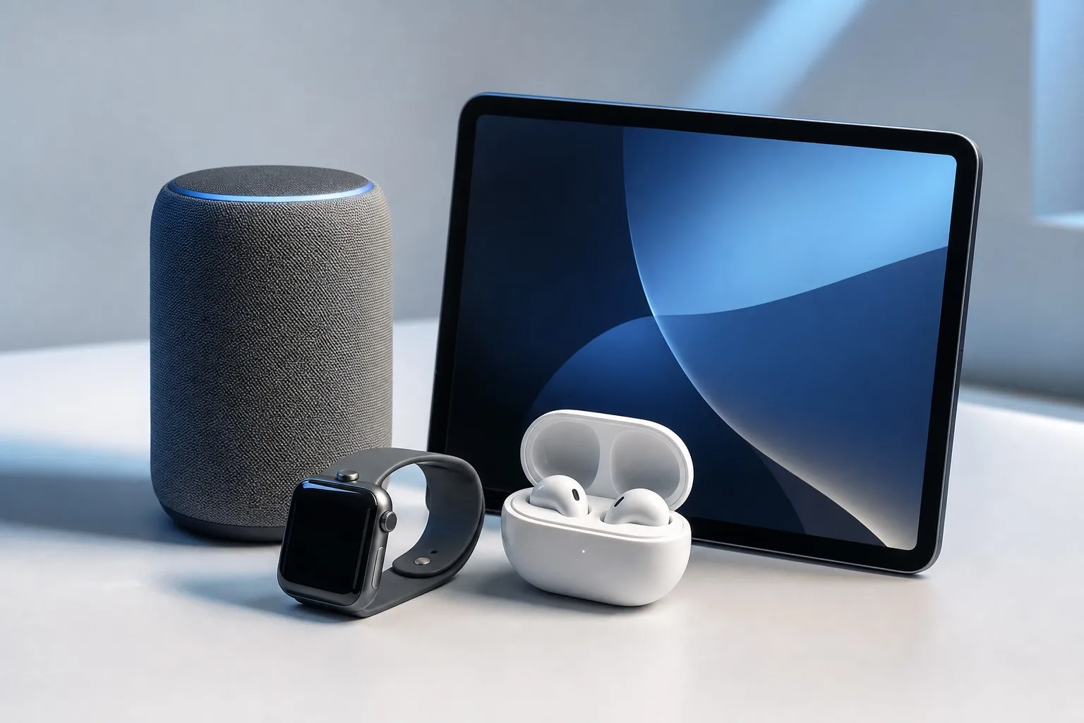 Lineup of modern consumer electronics devices