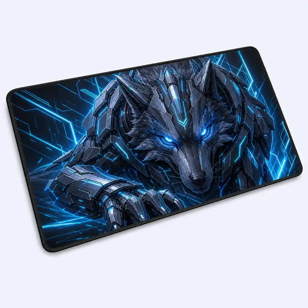 Cybernetic Mecha Wolf Design Desk Mat